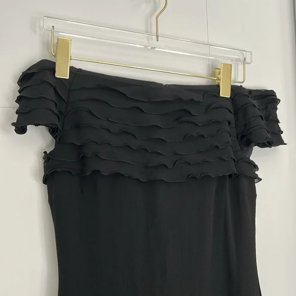 AKRIS 100% Silk Black Off-Shoulder MIDI Dress - Picture 4 of 11